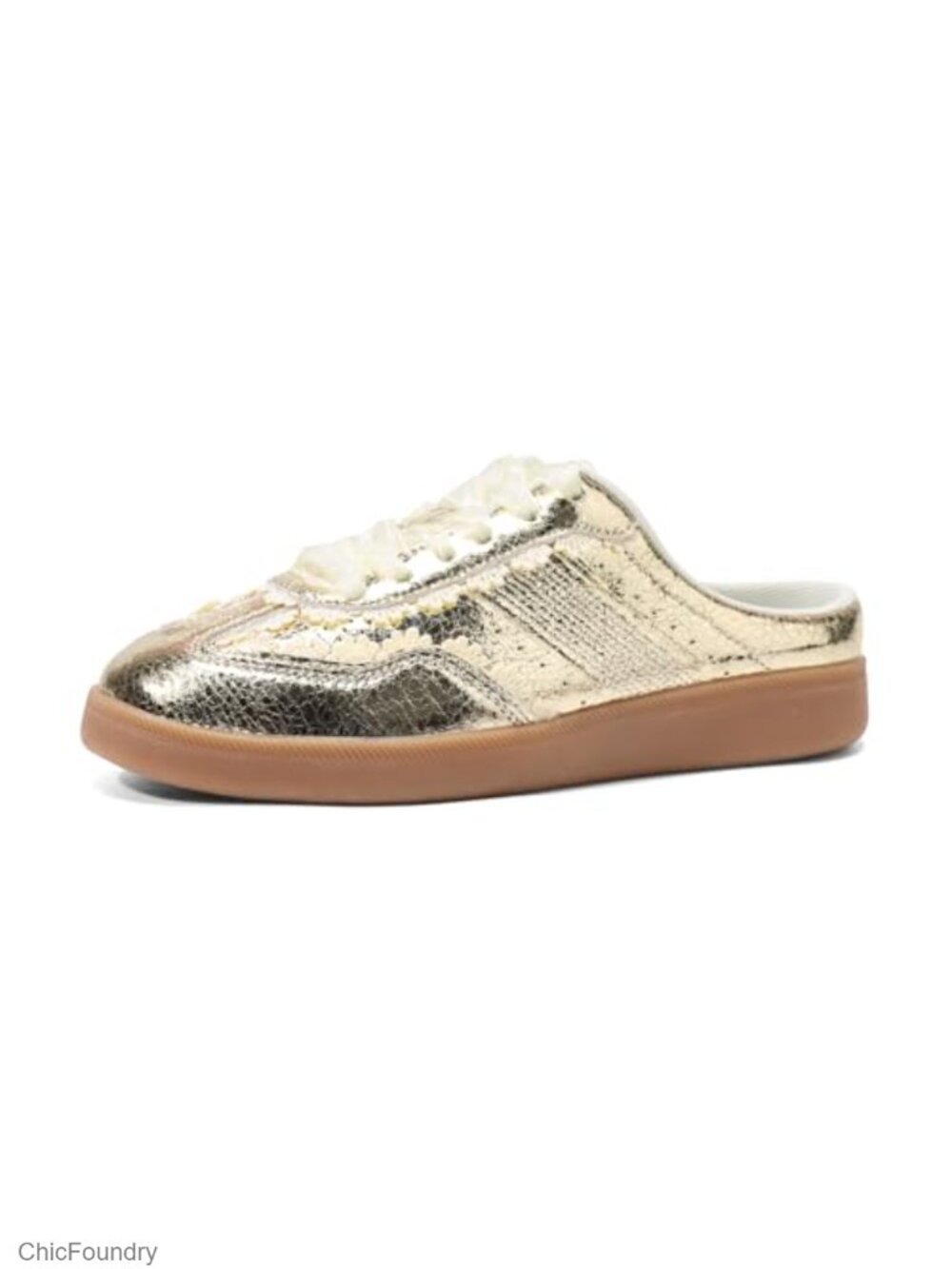 Women's Slip On Backless Sneaker Mules Lace Trim Micro Fibre PU